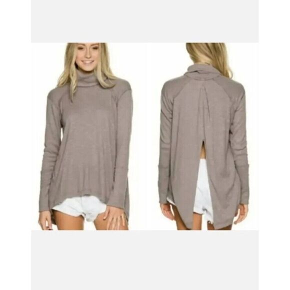 Free People gray Split Back Cowl Neck Long Sleeve Brown Women’s Size XS - Picture 1 of 8